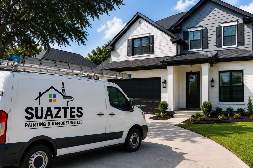Company Van parked outside freshly painted house.